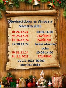 Otevírací doba na Vánoce a Silvestra 2025